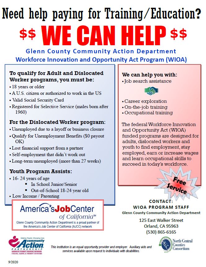 WIOA Job Search & Training Opportunities Informational Flyer County